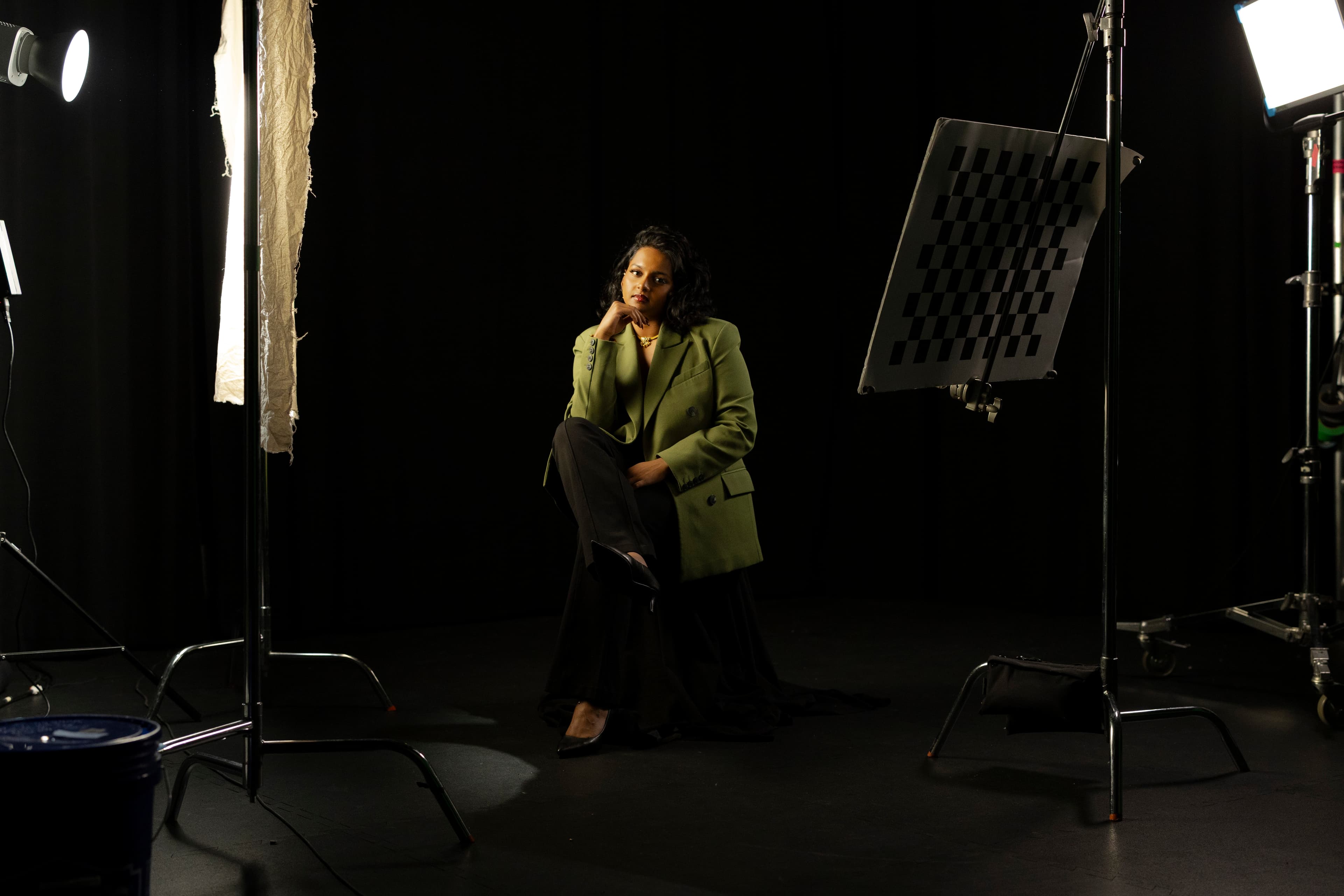 Sajitha Jahangir in a professional film studio setting
